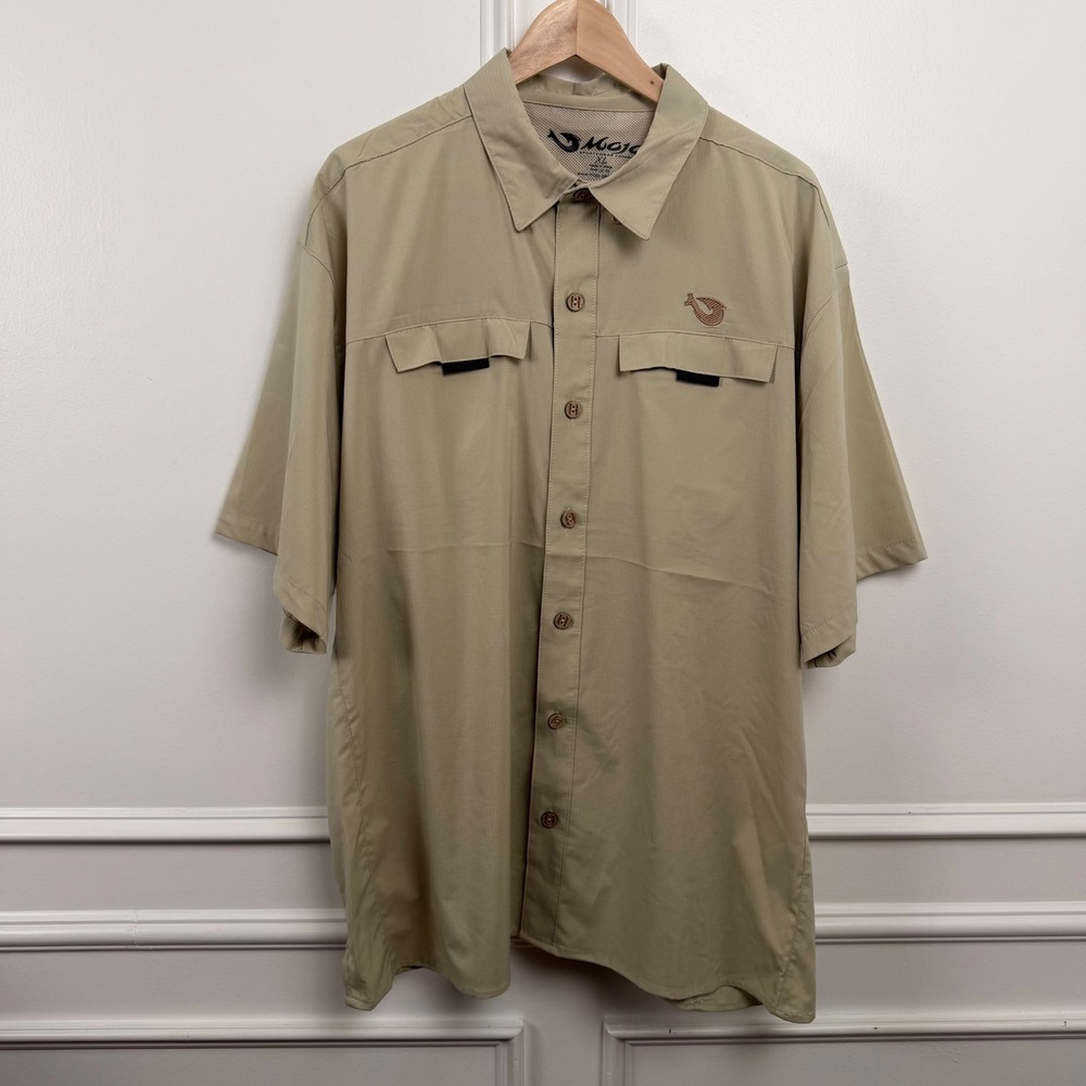 Mojo Sportswear Men XL Tan Fishing Shirt Short Sleeve Ripstop Vent M-FS6000S